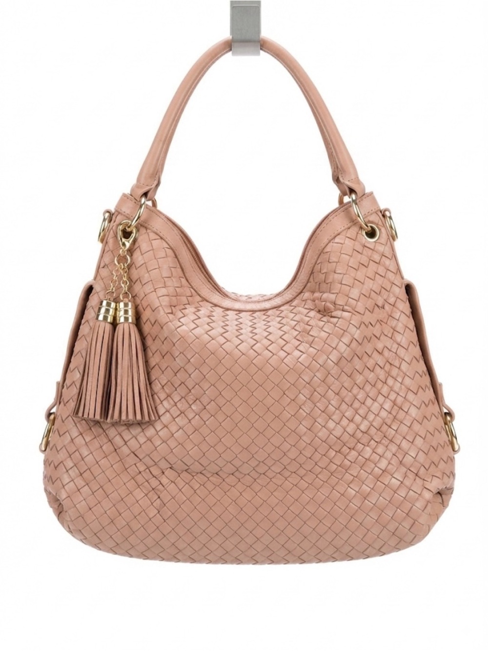 Woven Tassel Hobo Bag in Nude Tan